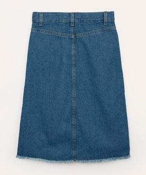 saia jeans infantil midi com recorte azul