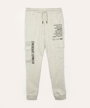 calça juvenil de moletom new york cinza claro