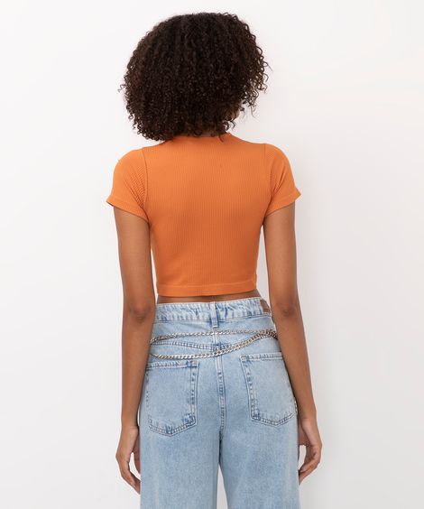 cropped de poliamida básico manga curta laranja