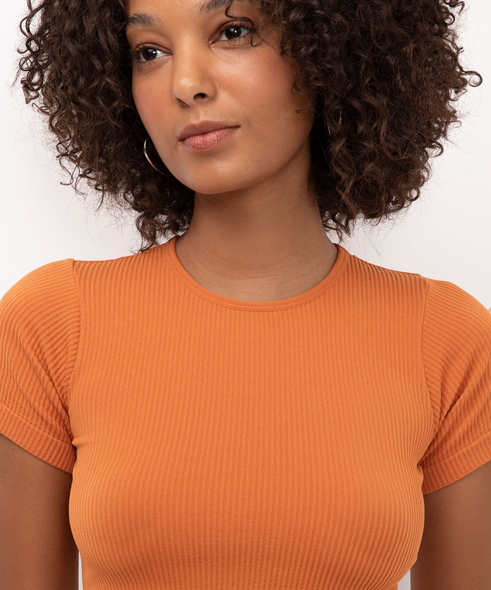 cropped de poliamida básico manga curta laranja