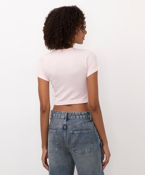 cropped de poliamida básico manga curta rosa