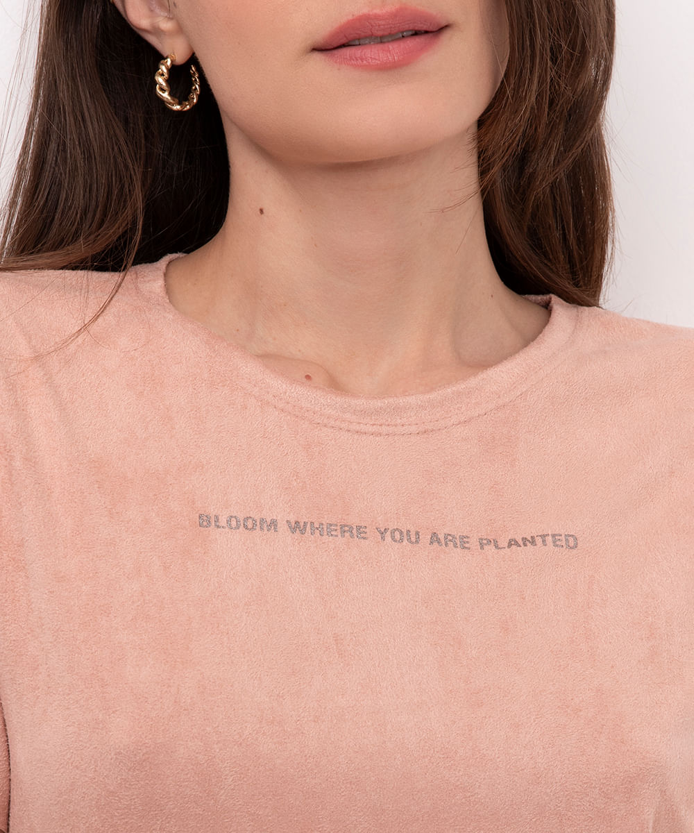 blusa de suede manga curta bloom rosa