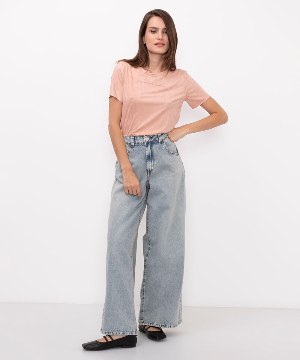 blusa de suede manga curta bloom rosa