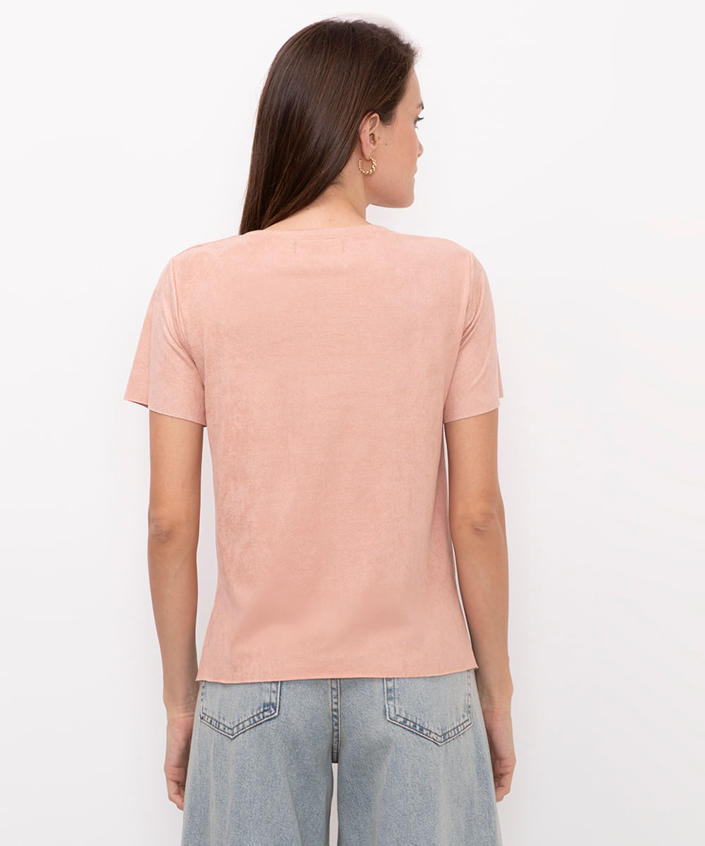 blusa de suede manga curta bloom rosa