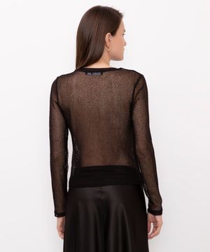 blusa de tricot transparência preta