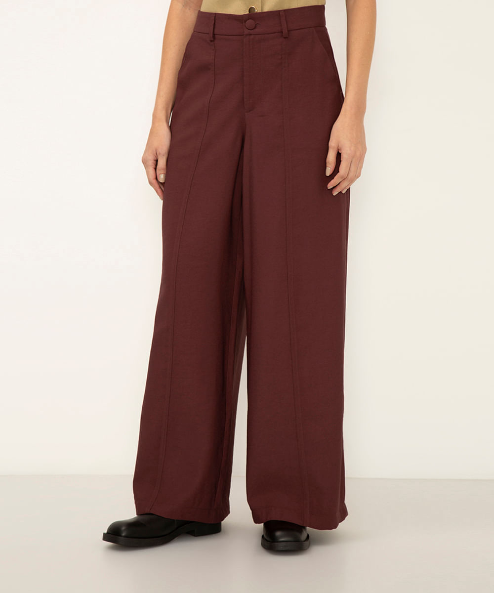 calça alfaiataria pantacourt cintura alta marrom escuro