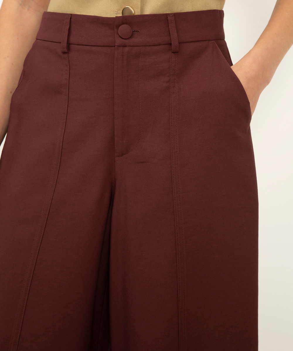 calça alfaiataria pantacourt cintura alta marrom escuro