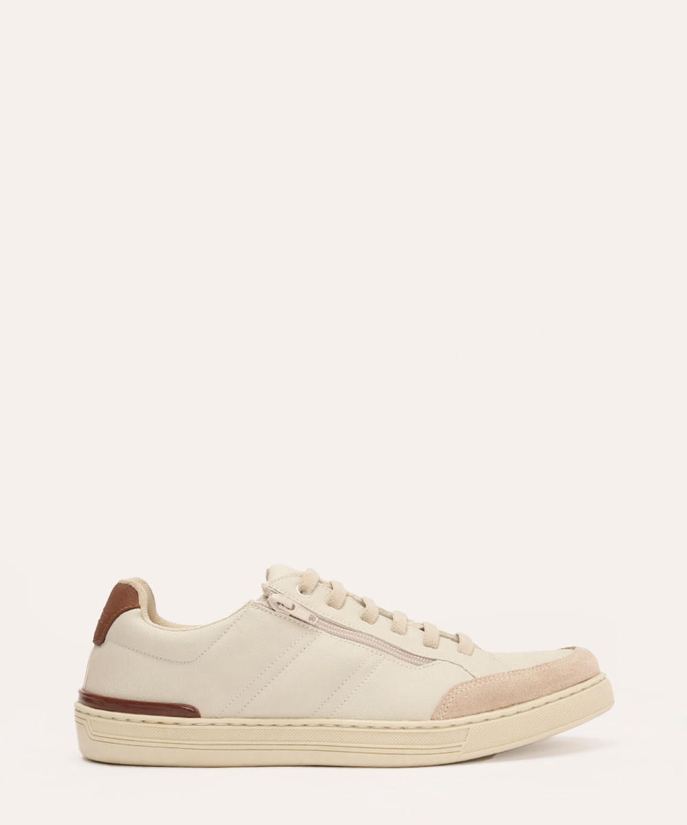 sapatênis com recortes e ziper  off white