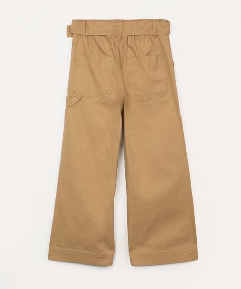 calça infantil de sarja cargo com cinto bege