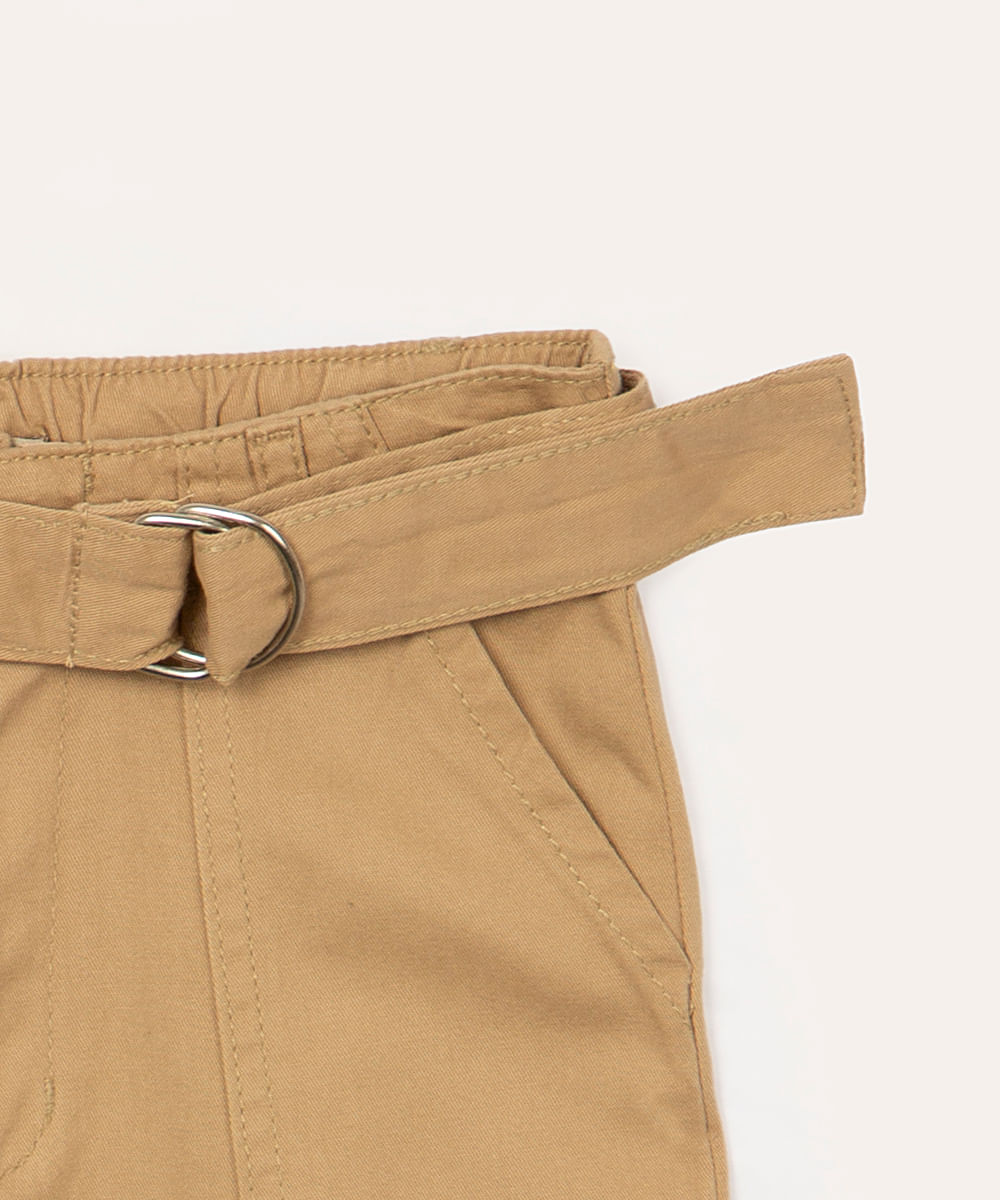 calça infantil de sarja cargo com cinto bege