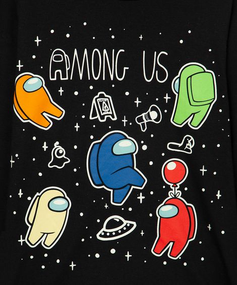pijama infantil longo amog us preto