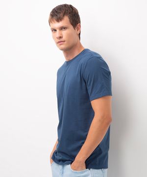 camiseta de algodão básica manga curta amarelo claro - azul médio