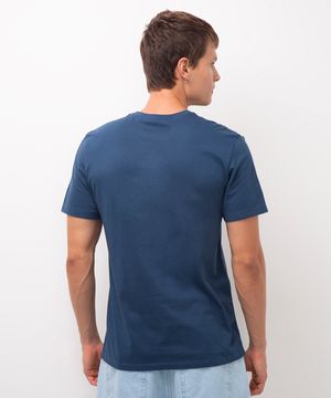 camiseta de algodão básica manga curta amarelo claro - azul médio