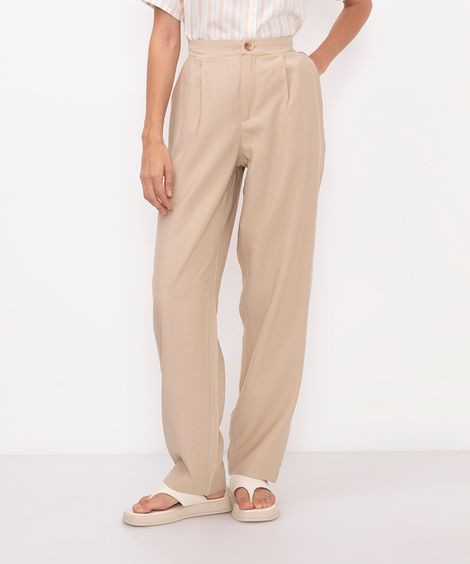 calça reta com bolsos bege