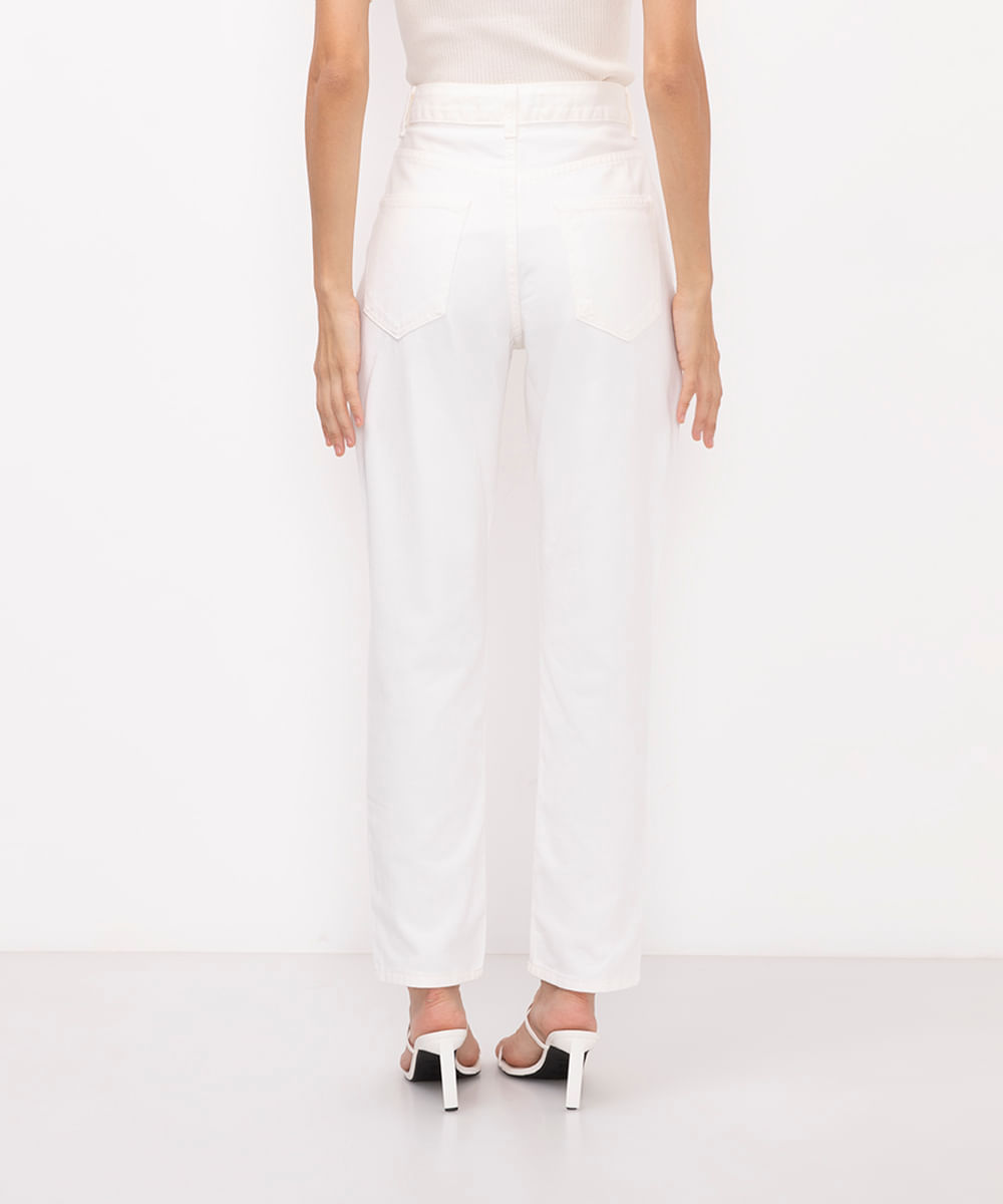 calça jeans mom cintura super alta bordada flores off white