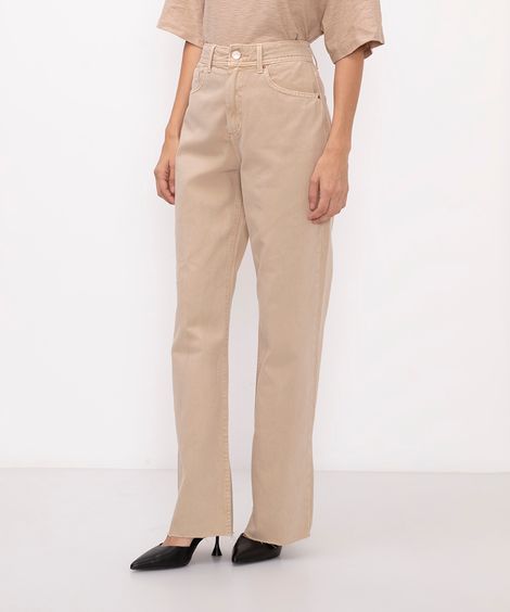 calça de sarja wide leg slim bege