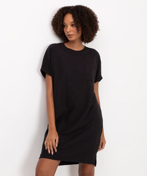 vestido curto básico flamê manga curta - preto