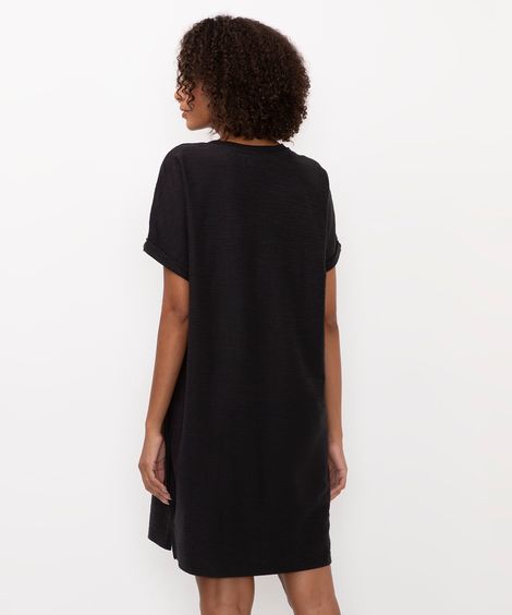 vestido curto básico flamê manga curta - preto