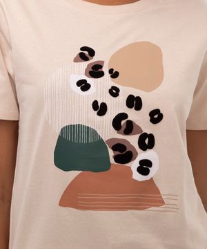 camiseta de algodão animal print bege
