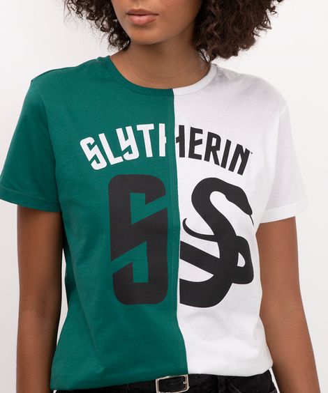 camiseta de algodão manga curta slytherin off white