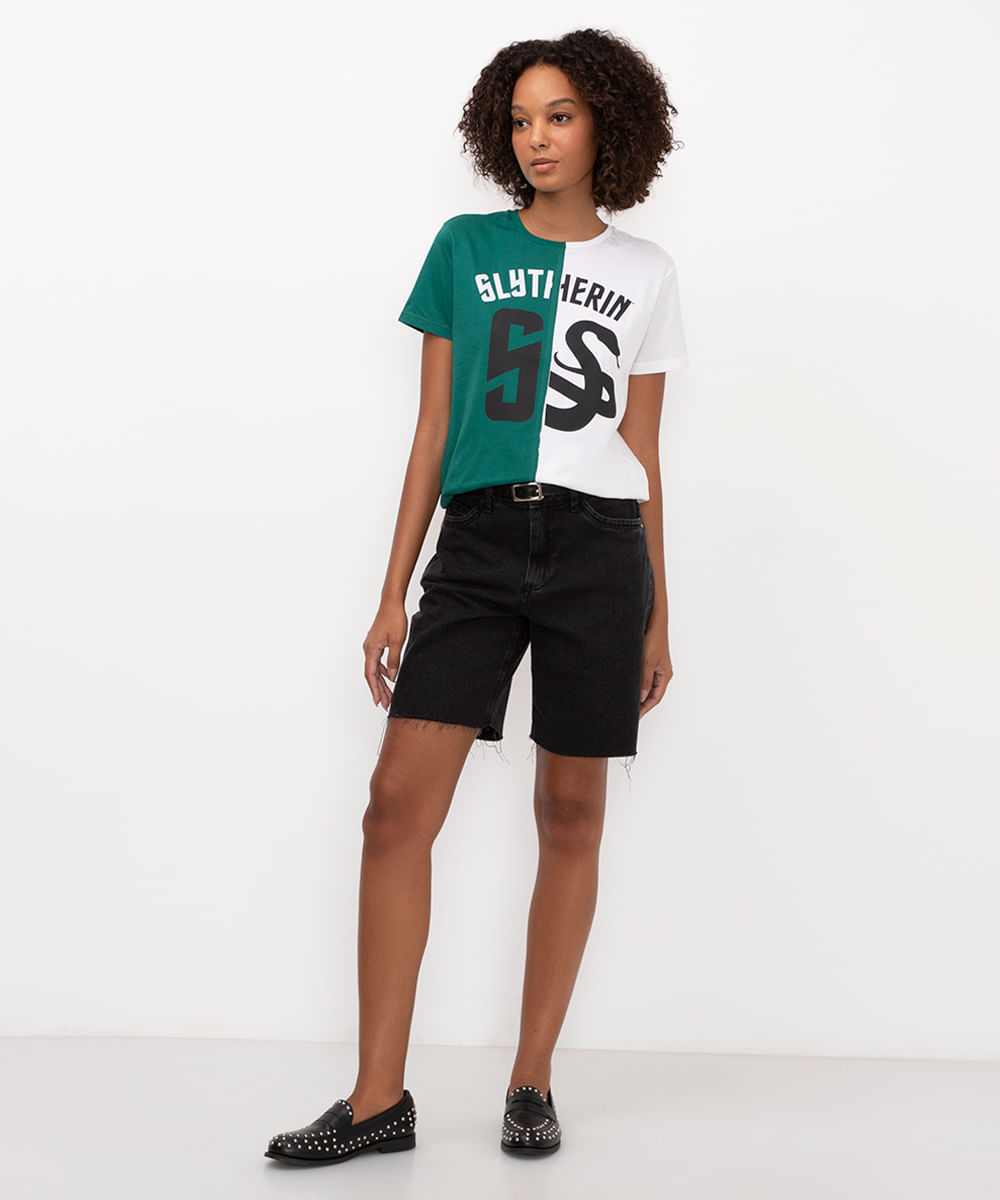 camiseta de algodão manga curta slytherin off white