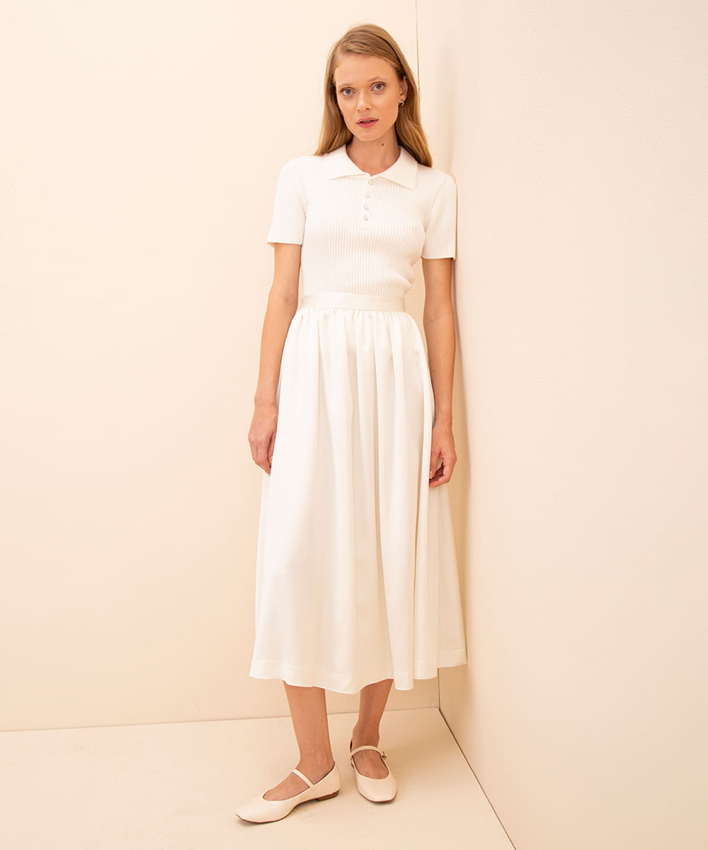 saia midi acetinada cintura alta mindset branco