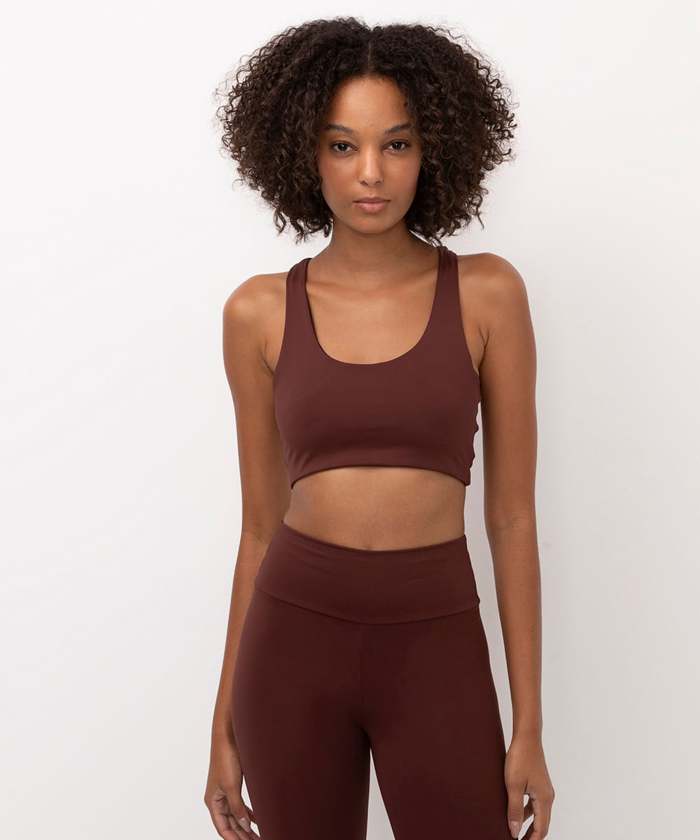top new decote nadador sem bojo esportivo marrom