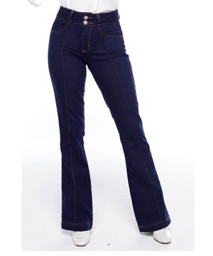 Calça Jeans Flare Azul Escura Sob com Elastano