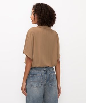 camisa de viscose com elástico bege