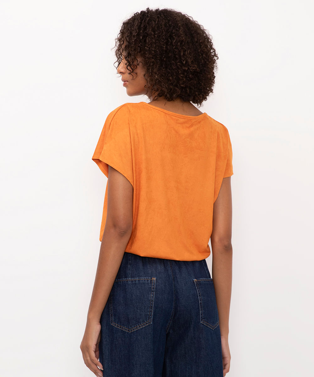 blusa ampla de suede laranja