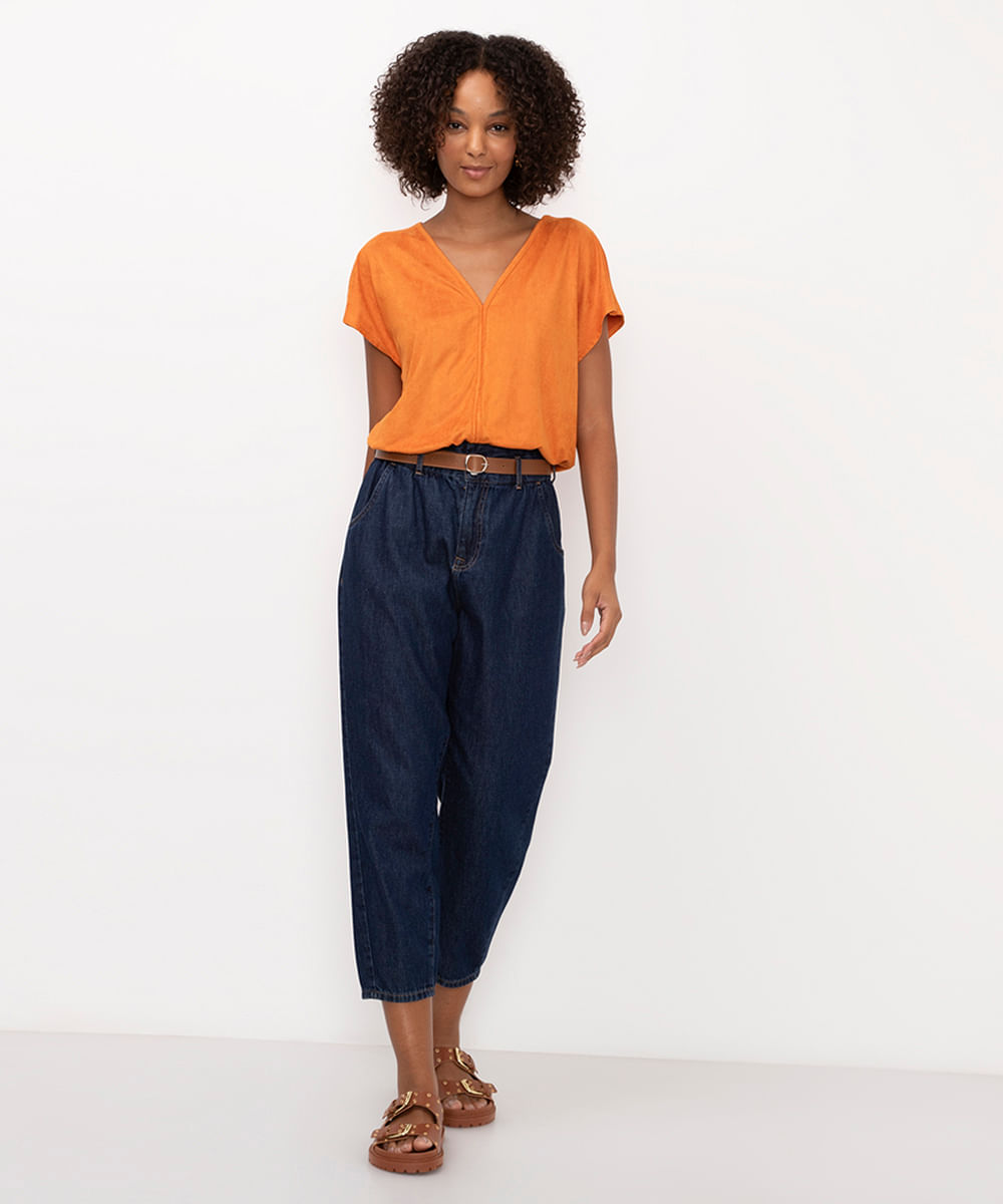 blusa ampla de suede laranja