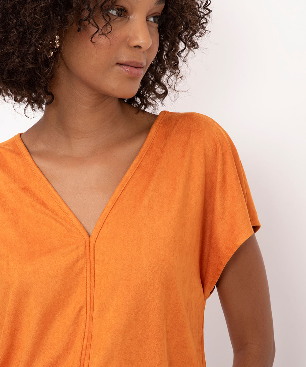 blusa ampla de suede laranja