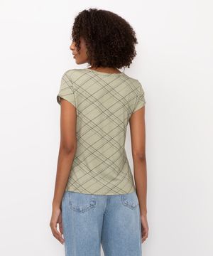 blusa de viscose quadriculada com botões verde