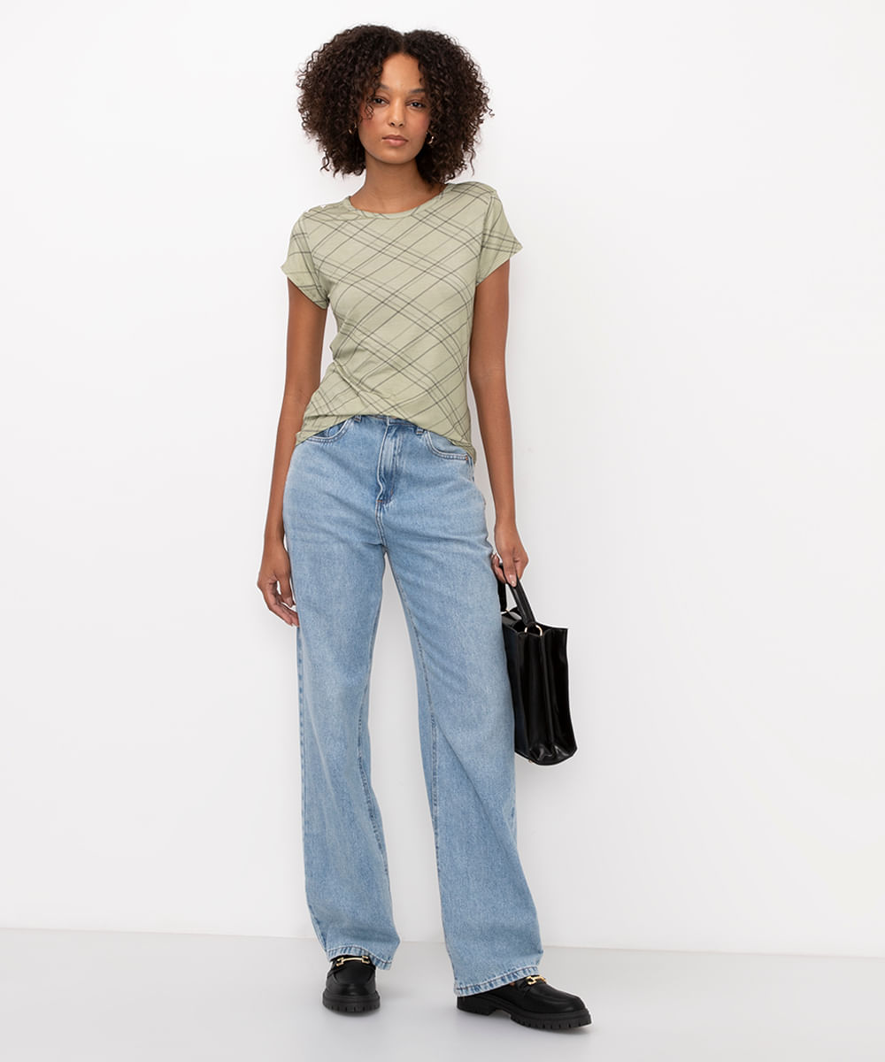 blusa de viscose quadriculada com botões verde