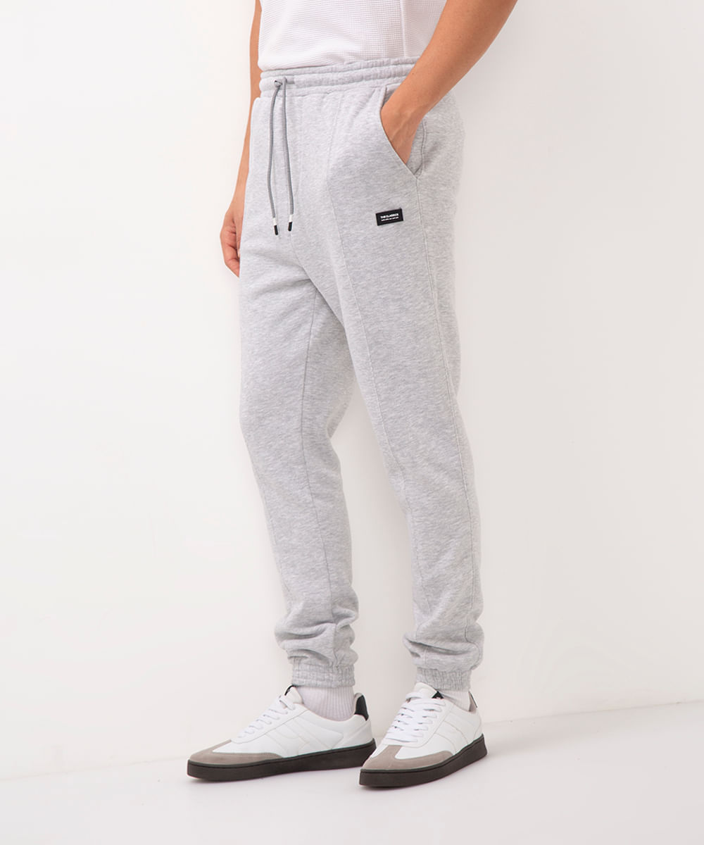 calça jogger de moletom cinza