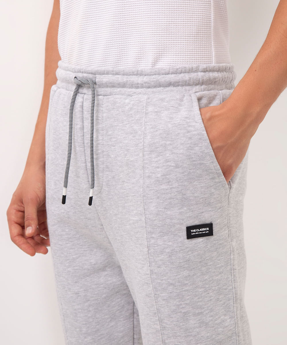 calça jogger de moletom cinza