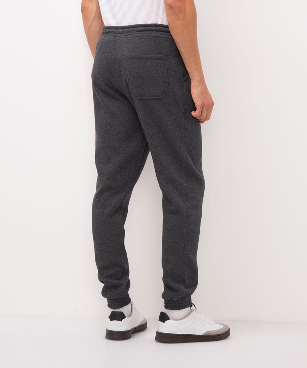 calça jogger de moletom cinza escuro