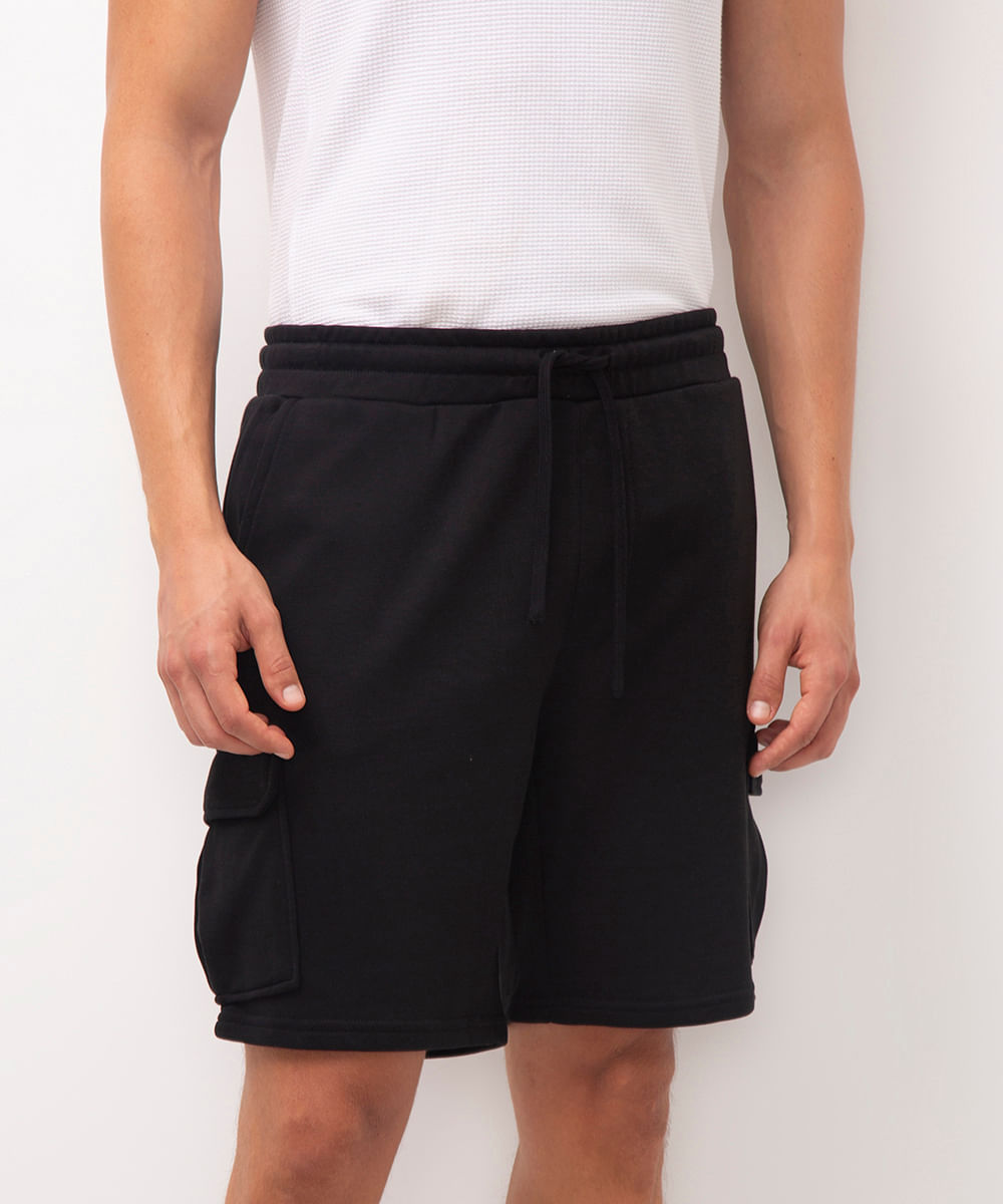 bermuda cargo de moletom preta