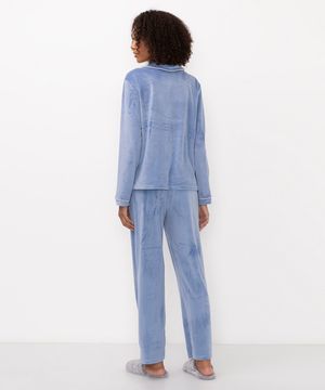 pijama americano longo de plush azul