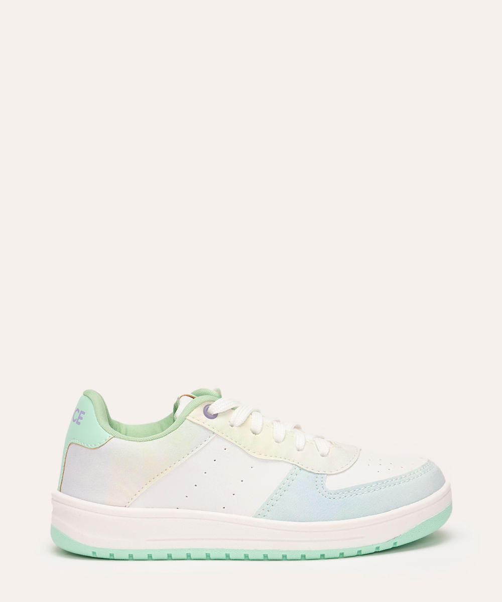 tênis infantil recortes coloridos tie dye verde