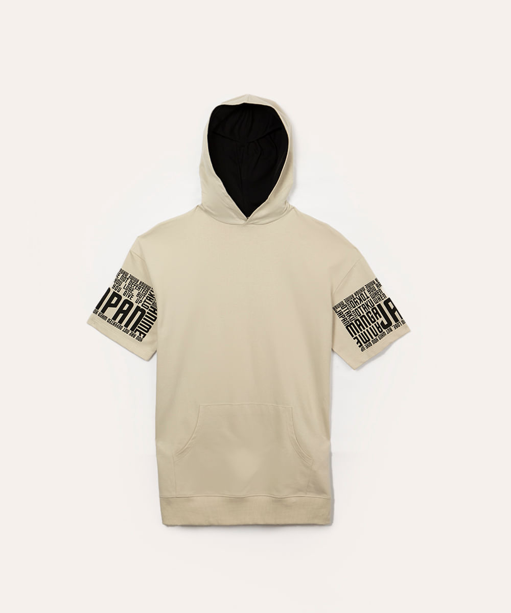 camiseta de moletinho juvenil com capuz bege