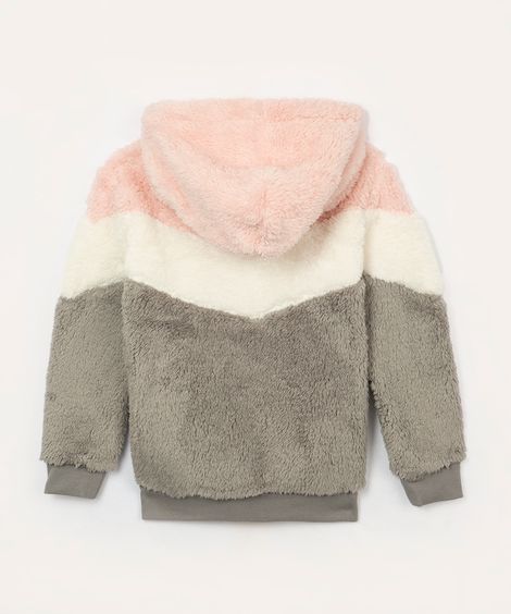 jaqueta infantil bomber em pelúcia com capuz colorido