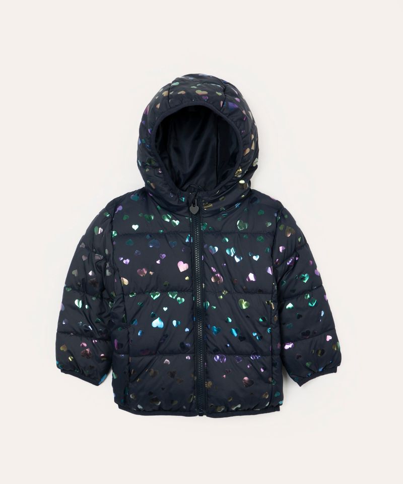jaqueta puffer infantil corações azul marinho