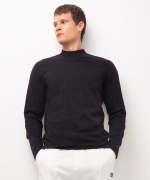 camiseta de algodão manga longa gola alta preto