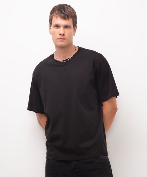 camiseta masculina de algodão peruano interlock básica preta