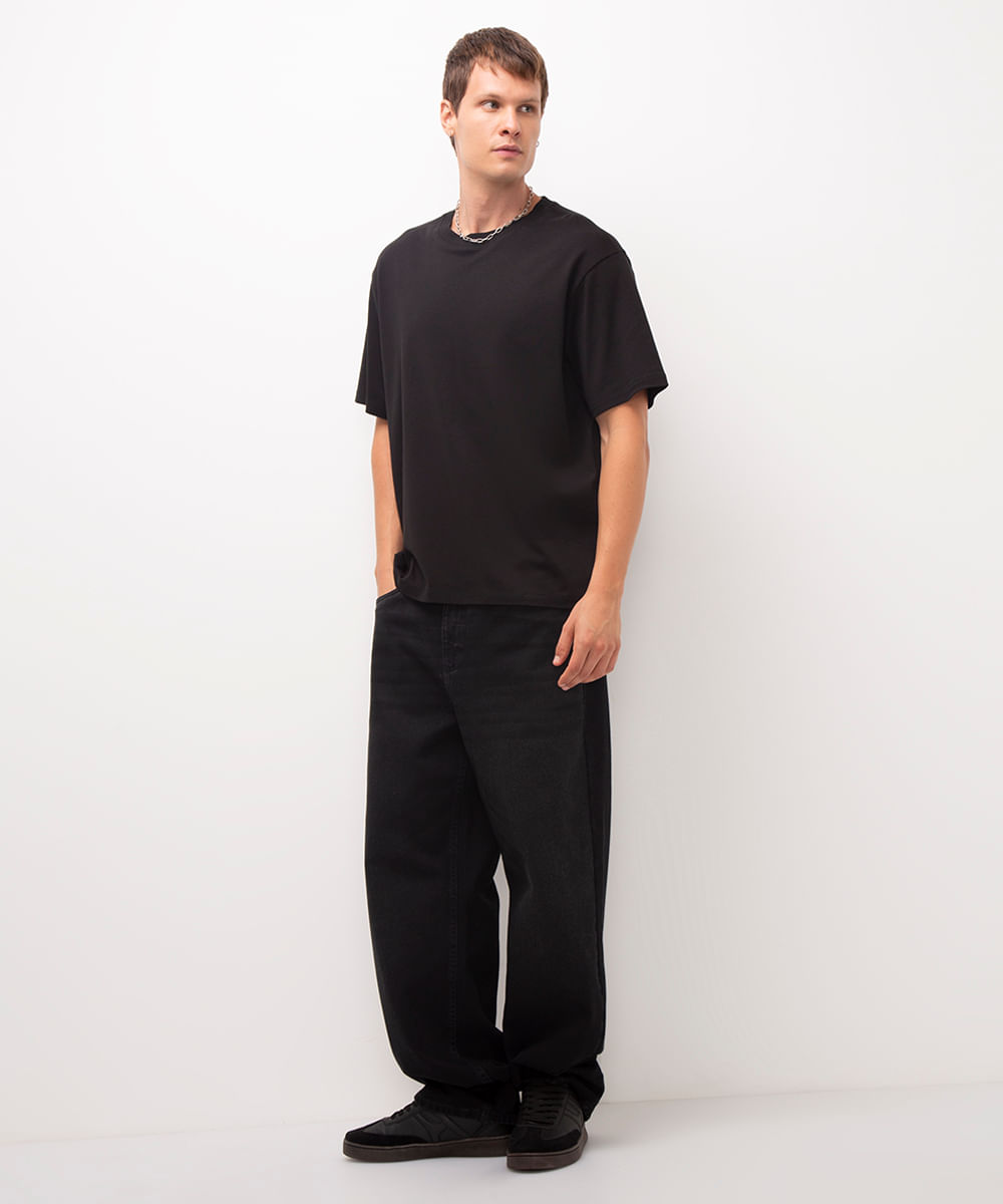 camiseta masculina de algodão peruano interlock básica preta