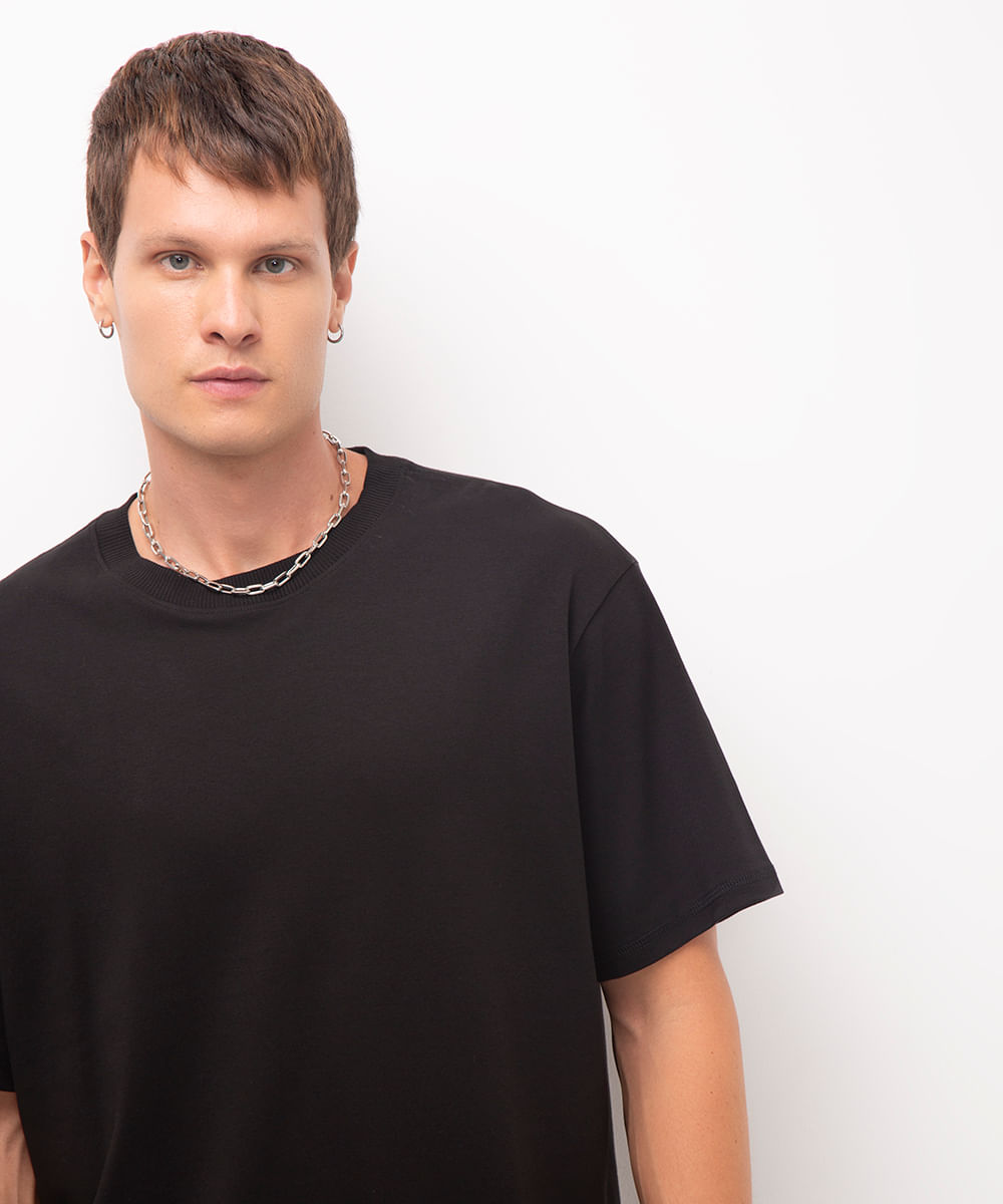 camiseta masculina de algodão peruano interlock básica preta