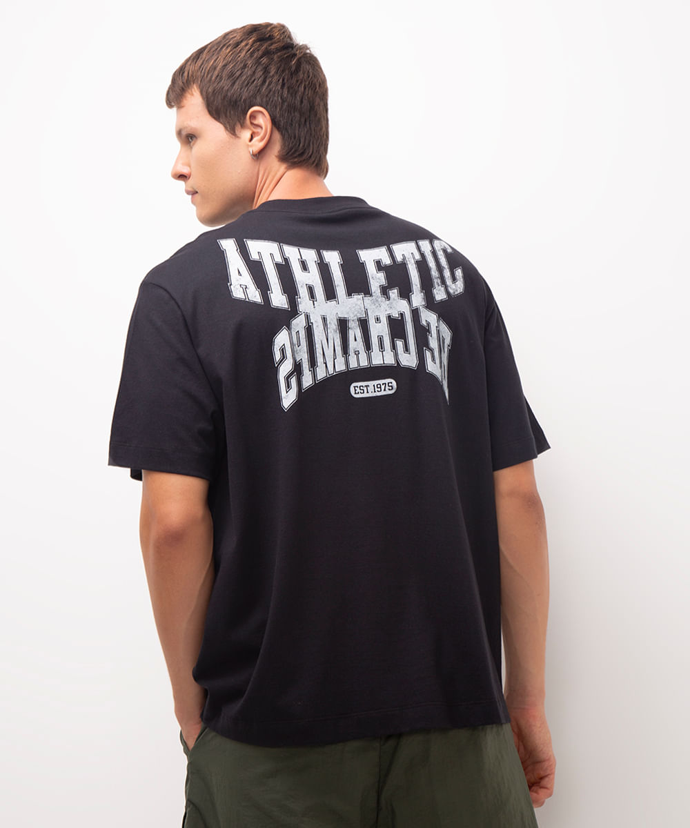 camiseta de algodão estampada preta