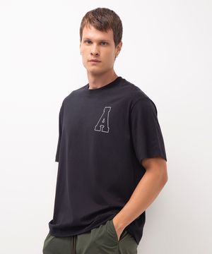 camiseta de algodão estampada preta