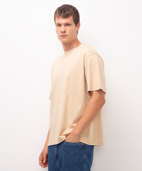 camiseta de algodão peruano manga curta bege